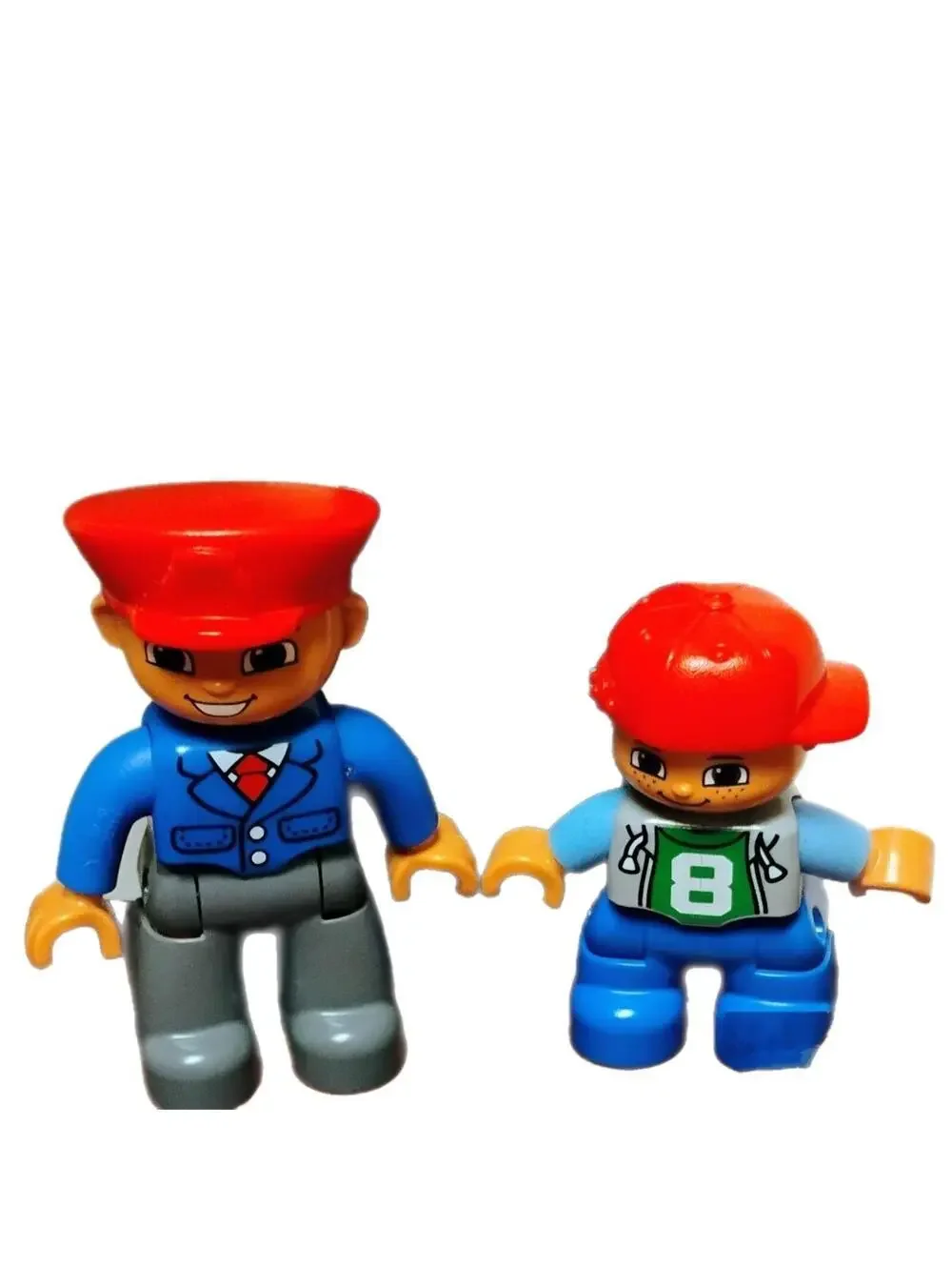 Lego Duplo Lot of 2 Figures  Male Adult Red Hat Blue Jacket Boy #8 Baseball Kid